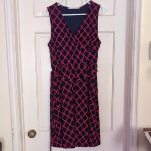 Elegant Red and Navy Faux Wrap Sleeveless Dress